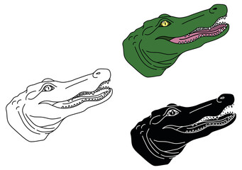 Poster - Alligator Head Clipart Set - Outline, Silhouette and Color