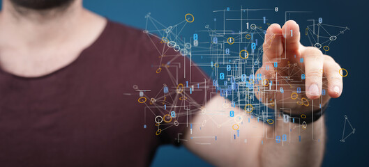 Digital cyberspace with particles and Digital data network connections concept.