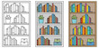 Filled Bookshelf Clipart Set - Outline and Colored