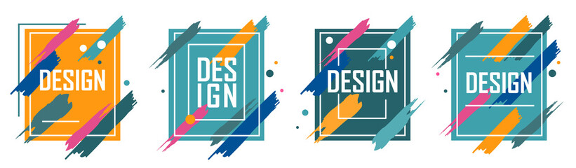 Wall Mural - set of colorful abstract minimalistic stylish geometry with brush strokes and colored frame. vector 
