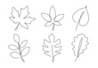 Set of minimal abstract leaves. Vector falling leaves isolated on white background. Hand-drawn plants.