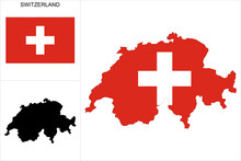 Carte De La Suisse Avec Fond Drapeau Suisse - Carte Sous Forme De Motif Noir Et Drapeau De La Suisse Disponibles Séparément