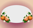 Wzór ramki z owocami pomarańczy, liśćmi i kwiatami. Botaniczny szablon na zaproszenie ślubne, kartkę z życzeniami, voucher, okładkę, plakat, ulotkę.