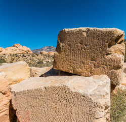 Blocks of Aztec Sandstone Near The Sandstone Quarry On The Calico Tanks Trail,  Red Rock Canyon NCA, Las Vegas, USA