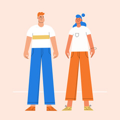 Young man and woman standing together. Modern relationship concept cartoon vector illustration.