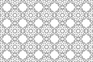 Wall Mural - Ethnic vintage pattern, geometric graceful floral background. Eastern, Indonesian, Mexican, Aztec ornament. Template black white for art, painting, design, textiles.