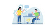© SyahCreation - Flat design concept of meeting, business presentation, training, annual report. Vector illustration for website banner, marketing material, business presentation, online advertising.