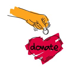 donate hand drawn. Concept of charity and donation. hands Give and share love to people. hands gesture on doodle style , vector illustration