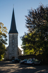 Wall Mural - Lutheran church in autumn day, Jaunpils, Latvia