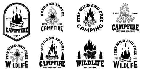 Wall Mural - set of emblem template with campfire. design element for greeting card, t shirt, poster. vector illu