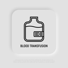 Wall Mural - Blood transfusion thin line icon. Modern vector illustration of blood bag.