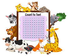 Counting number 1-100 board with wild animals