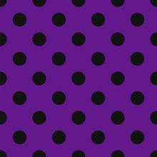 Halloween Polka Dot Geometric Seamless Pattern. Halloween Celebration, Purple, Black Colors. Perfect For Fabric, Textile, Cover, Print, Background. Vector Graphics.