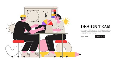 Wall Mural - web design studio or team working on laptops and discuss new project visualization. creative or educ