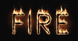 The word FIRE is written in fiery letters on a black background. A special transparent smoke effect. Very realistic illustration.