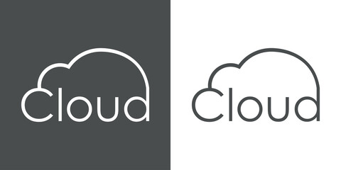 Sticker - Computing cloud. Logotipo con silueta de nube con texto Cloud con lineas en fondo gris y fondo blanco