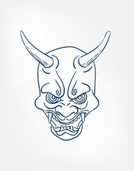 Wall Mural - oni samurai mask vector line art sketch japanese design isolated