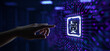 © Murrstock - Chatbot chat bot customer service automation. Hand pressing button on virtual screen.
