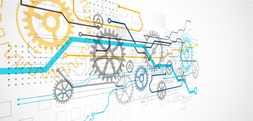 Abstract color vector background on a technological theme is created using many different technical elements. Global network concept.