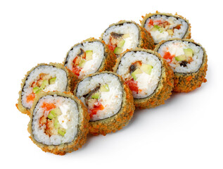 Wall Mural - Japanese sushi tempura roll isolated on white