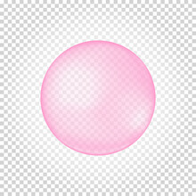 Pink Collagen Bubble On Transparent Background. Cherry Or Strawberry Bubble Gum. Element Of Soap Foam, Bath Suds, Cleanser Liquid, Sweet Water. Vector Realistic Illustration.