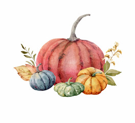 Wall Mural - a vector watercolor postcard for thanksgiving isolated on white .background.