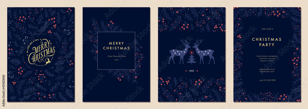 Modern universal artistic templates. Merry Christmas Corporate Holiday cards and invitations. Floral frames and backgrounds design.  - obrazy, fototapety, plakaty 