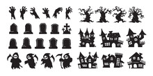 Halloween Silhouette Elements. Scary Ghost Spirit Vector For Halloween Card Decoration