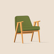 illustration of a wooden arm chair with green seat and back