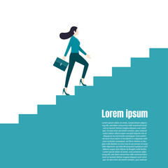 Businesswoman walking up on top stair of success