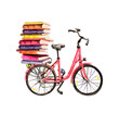 Bicycle and books pile. Watercolor for school, education design