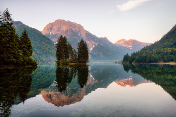 Wall Mural - Lago del Predil in the Julien Alps in Northern Italy