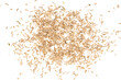 Oak chips sawdust isolated white background. small wood chips for smoking. sawdust texture . ecological fuel