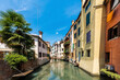 View of the river canal with  buildings in Treviso, Italy. 