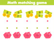 Mathematics matching educational children activity. Study counting money for kids and preschool. Match piggy bank with coins