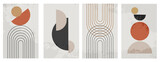 Fototapeta Młodzieżowe - Set of Modern art background. Contemporary minimal posters with geometric shapes and curves. Unique texture. Mid century artwork. Social media templates in calm trendy colors