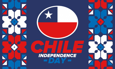 Chile Independence Day. Happy national holiday Fiestas Patrias. Freedom day. Celebrate annual in September 18. Chile flag. Patriotic chilean design. Poster, card, banner, template, background. Vector