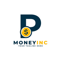 Cash Logo. Letter P with Coin Money Logo Design Template