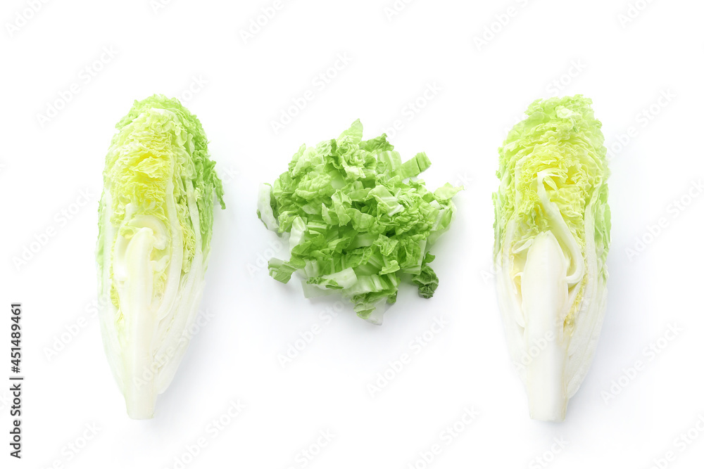 Fresh cut chinese cabbage on white background