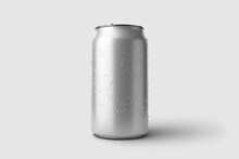 350ml Energy Drink Soda Can Mockup Template With Water Droplets, Isolated On Light Grey Background. High Resolution.