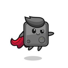 cute safe box superhero character is flying