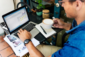Wall Mural - man working coffee shop cafe concept