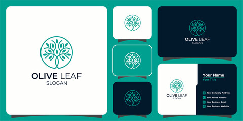 Set of hand drawn feminine and modern tree template logos and business cards