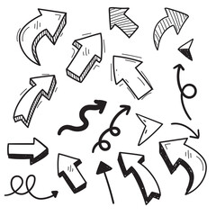 Wall Mural - vector collection of arrows in doodle style and black color isolated on white background