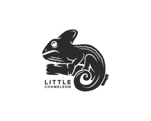 Wall Mural - Little Chameleon silhouette. Chameleon black sign isolated on white background. Chameleon Vector illustration