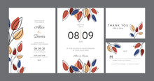 Wedding Invitation, Menu Card. Leaves Design Autumn Foliage Collection Oak, Maple, Chestnut And Ash. Decorative Frame Print. Vector Elegant Cute Rustic Greeting, Invite Postcard.
