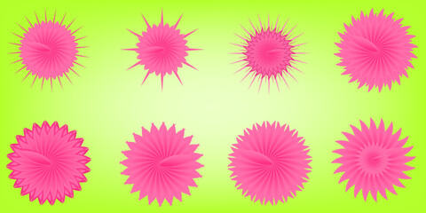 Set of pink flowers daisy gerbera sunflower chrysanthemum flora bloom blossom petal plants snowflakes icon object element isolated abstract background pattern vector and illustration