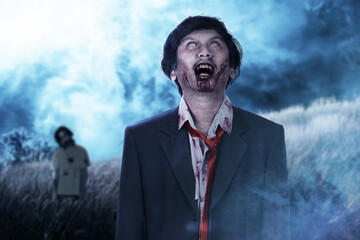 Poster - Scary zombie with blood and wound on his body