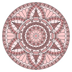 Canvas Print - Beautiful round mandala in dusty rose colors with plant pattern. Vector design.