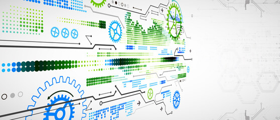 Abstract color vector background on a technological theme is created using many different technical elements. Global network concept.